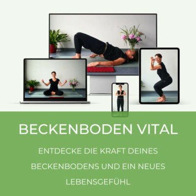 Bilder von Übungen aus BeckenbodenVital dargestellt auf verschiedenen Geräten.