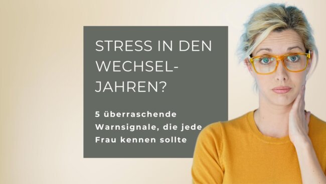 stress-in-den-wechseljahren-5-signale Eine Frau mittleren Alters schaut fragend. Möchte sie mehr über Stress in den Wechseljahren wissen?